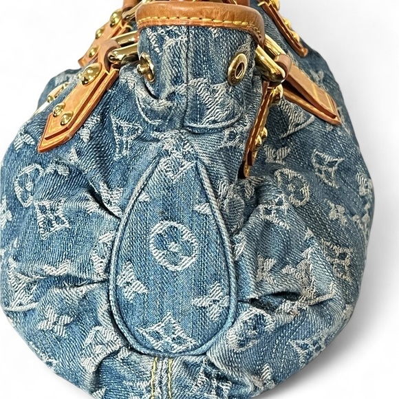 Louis Vuitton Monogram Denim Pleaty Bag Blue Vachetta Trim Handbag with receipt - Picture 5 of 17